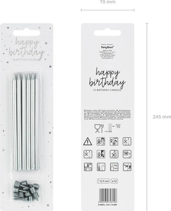 Immagine prodotto Partydeco Candele di compleanno argento 12,5cm 12 pezzi (12 x)