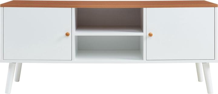 Produktbild En.Casa Fernsehschrank Reyljand mit 2 Türen 120x35x50 cm Weiss/Teakoptik (120 x 35 x 50 cm)