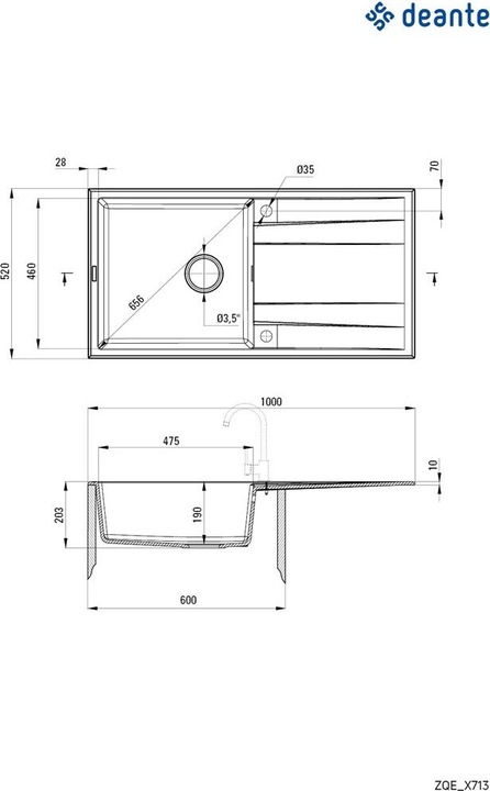 Actual product image No Name 1-bowl granite sink with drainer (100 cm, 52 cm)