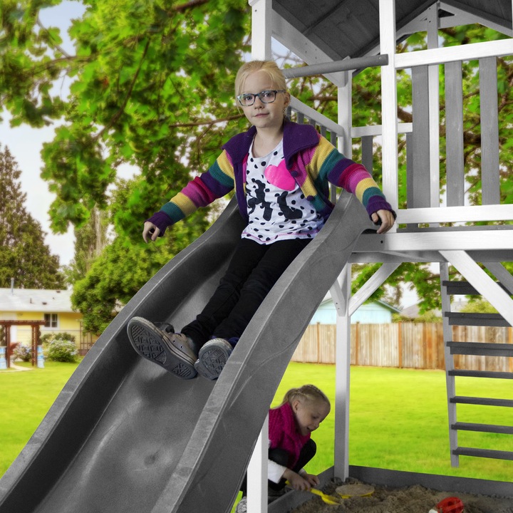 Produktbild Axi Beach Tower Spielturm mit Klettergerüst und Roxy Nestschaukel - Graue Rutsche