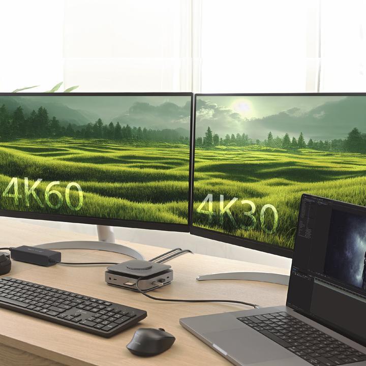 Actual product image j5Create JCD3199P USB-C® Dock Dual 4K HDMI™ with 140W GaN PD3.1 Power Adapter-UK, Black, Wired, USB (USB-C, 3 ports)