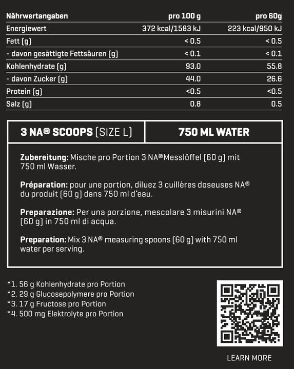 Valori nutrizionali e ingredienti Nutriathletic Potenza e intervallo del carburante (Limone, 1 x, 1500 g)