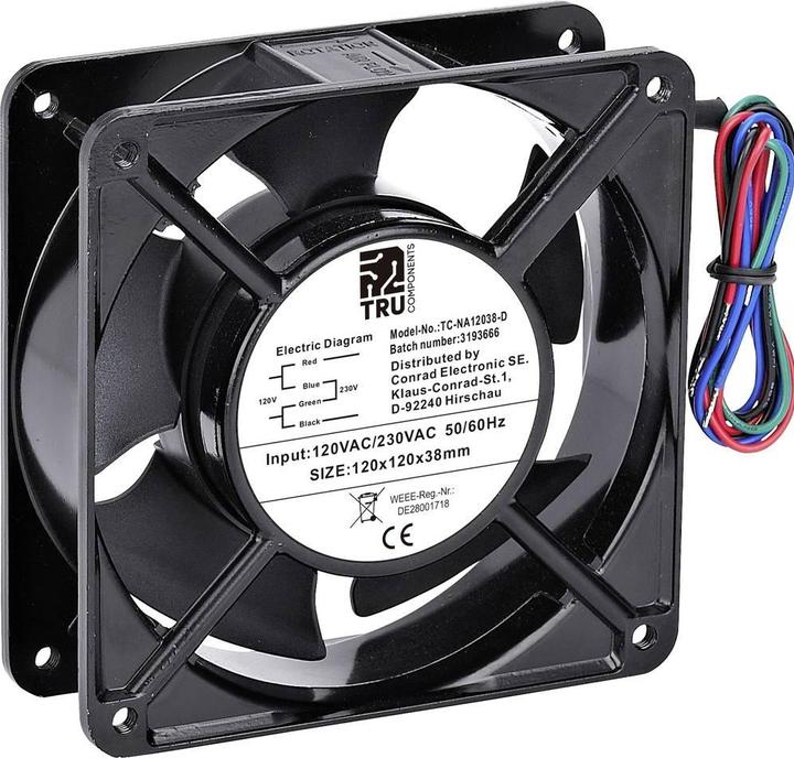 Produktbild Tru Components TC-NA12038-D Axiallüfter 230 V/AC, 120 V/AC 170 m³/h (L x B x H) (120 mm, 1x)