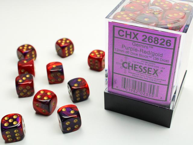 Produktbild Chessex Gemini® 12mm d6 Purple-Red/gold Dice Block (36 dice)