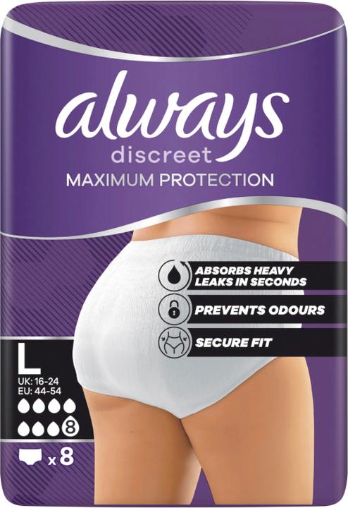 Immagine prodotto Always Discreet Inkontinenz Pants Max Protection L 8 Hygieneeinlage 8 Stück (8x, L)