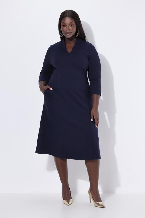 Produktbild Ulla Popken Midi-Puntokleid, Kelchkragen, V-Ausschnitt, 3/4-Arm (54)