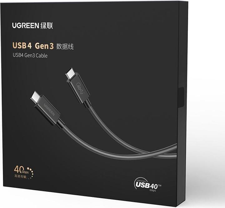 Actual product image Ugreen USB-C to USB-C Cable US501, Gen3, 100W, 8K, 0.8m (Black)