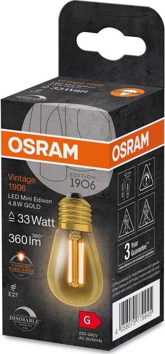 Image du produit Osram Vintage 1906 Led Classic Edison (E27, 4.80 W, 360 lm, 1 x, G)