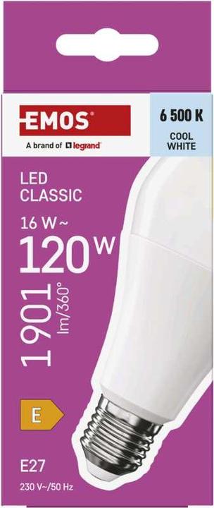 Produktbild Emos LED Lampe Classic A70 / E27 / 16 W (120 W) / 1901 lm / Kalt-Weiss (E27, 16 W, 1901 lm, 1 x, E)