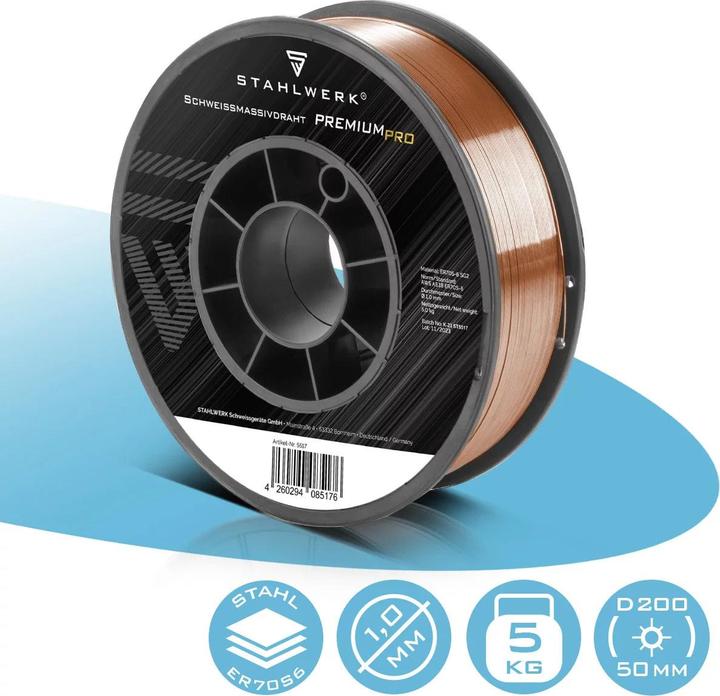 Produktbild Stahlwerk Schweissdraht MIG MAG ER70S-6 SG2 Ø 1,0 mm S200/D200 Drahtrolle 5 kg