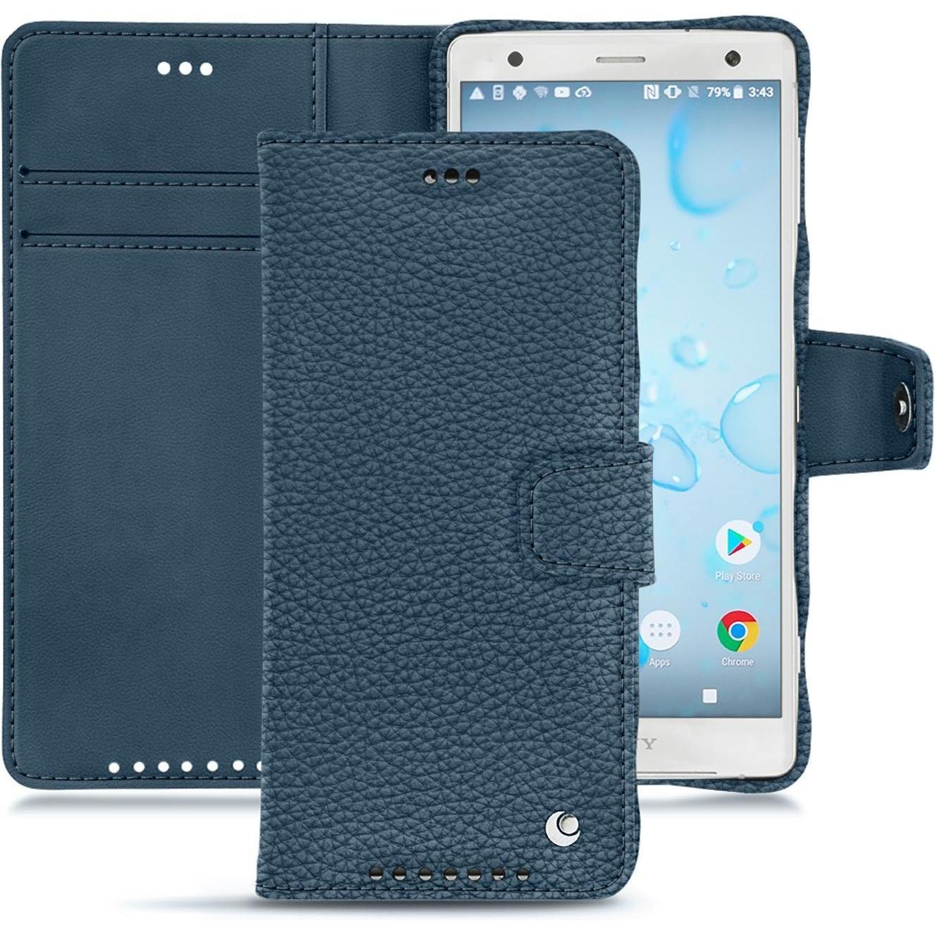 Noreve Lederschutzhülle Wallet (Sony Xperia XZ2), Smartphone Hülle, Blau