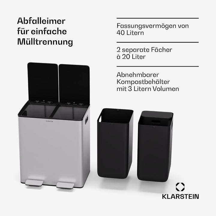 Produktbild Klarstein Mülleimer mit Mülltrennsystem und Kompostbehälter (43 l)