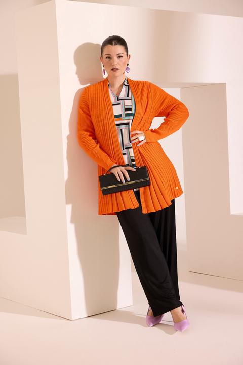 Produktbild Ulla Popken Plissee-Strickjacke, A-Linie, Schalkragen, Langarm (54)