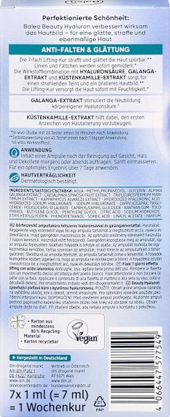 Nutritional values and ingredients dm Balea Beauty Hyaluron Lifting Treatment (7 ml)