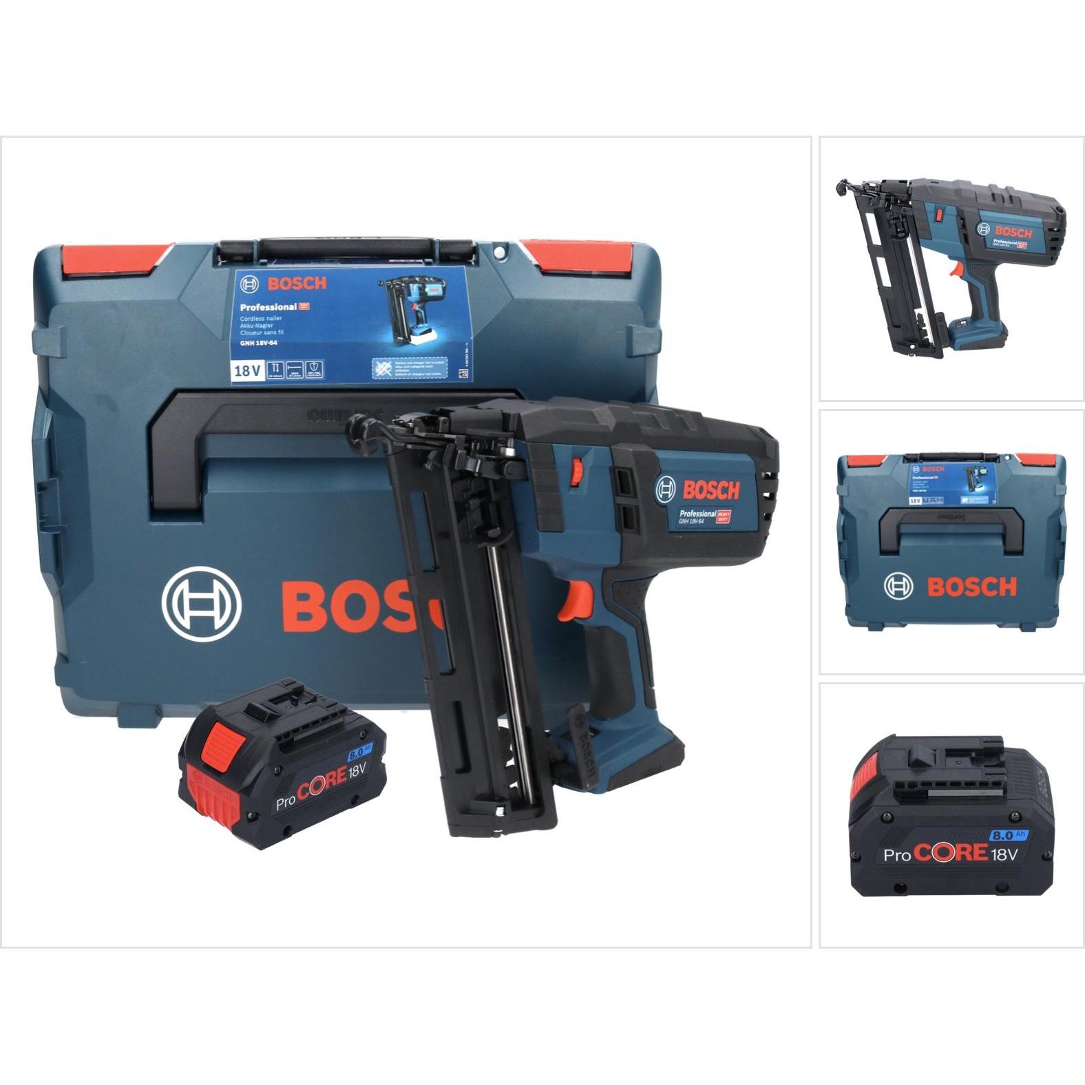 Bosch Professional, Tacker + Nagelpistole, Bosch GNH 18V-64 Akku Nagler 18 V 64 mm 1,6 mm + 1x ProCORE Akku 8,0 Ah + L-B...