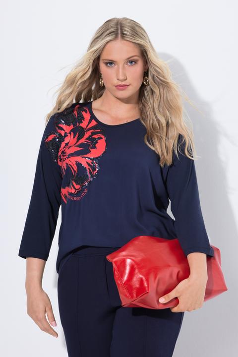 Produktbild Ulla Popken Shirt, Blüten-Applikation, Oversized, Rundhals, 3/4-Arm (58)