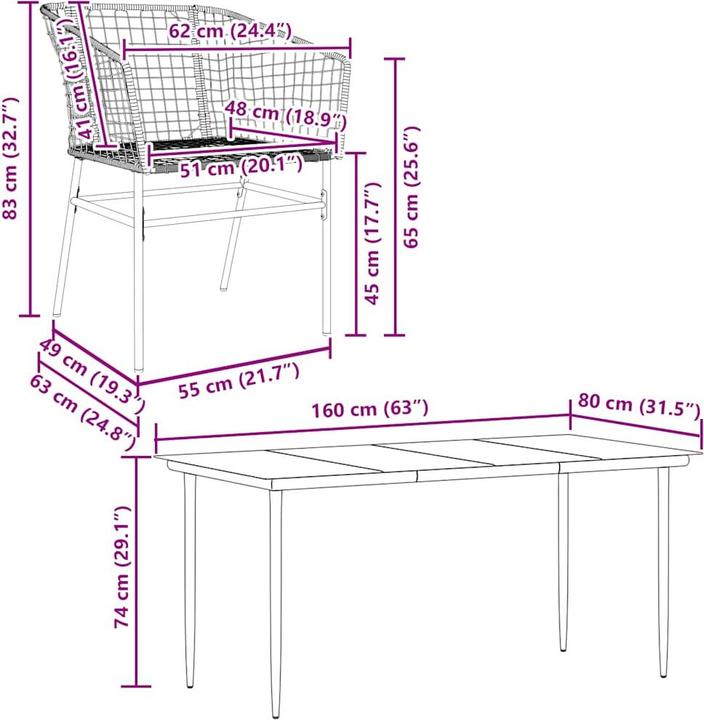 Produktbild vidaXL Garten Essgruppe (160 x 80 x 74 cm)