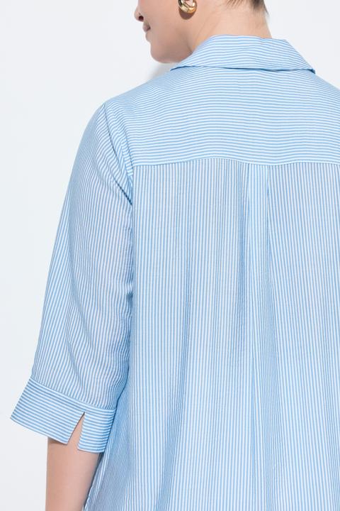 Immagine prodotto Ulla Popken Camicetta lunga, a righe/fiori, dal taglio lungo e svasato, colletto da camicia e maniche a 3/4 (58, 60)