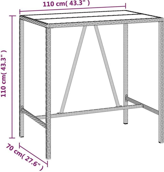 Produktbild vidaXL Bartisch mit Glasplatte (110 x 70 x 110 cm)