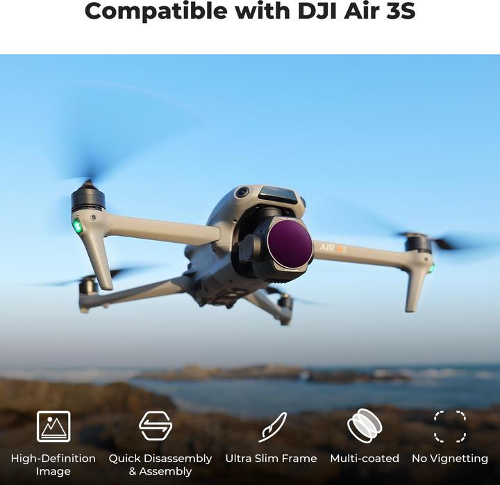 Produktbild K&F Concept 4pcs Filter Kits, ND8&PL+ND16&PL+ND32&PL+ND64&PL, HD, Anti-Reflection Green Coating, Waterproof and (Drohnen Filter, DJI Air 3s)