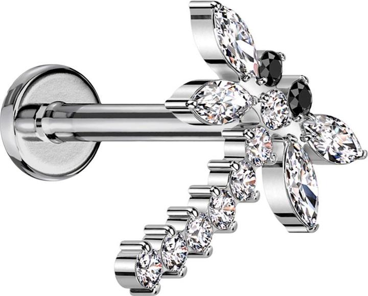 Produktbild Star Piercing Micro Labret Innengewinde silber Libelle silber Kristalle silber (ohne Messing, Titan G23)