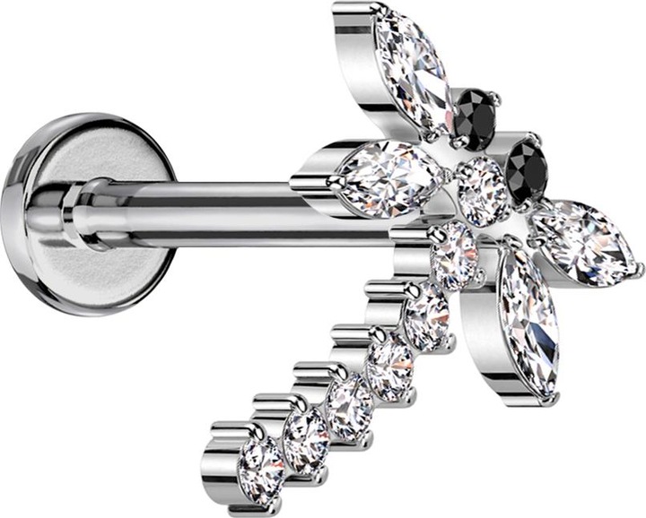 Actual product image Star Piercing Micro labret internal thread silver dragonfly silver crystals silver (without brass, Titanium G23)