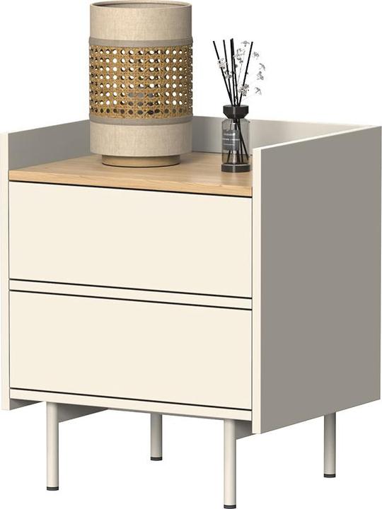 Produktbild Vichy Nachttisch Velina, Creme/Eiche, 48 x 58 cm mit 2 Schubladen