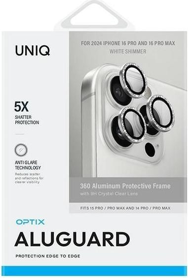 Immagine prodotto Uniq Optix Proteggi Obiettivo Fotocamera in Alluminio iPhone 16 Pro 6.3" / 16 Pro Max 6.9" bianco (1 Pezzo/i, Apple iPhone 16 Pro Max, Apple iPhone 16 Pro)