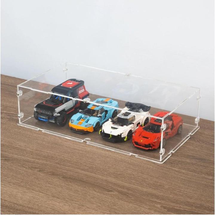 Actual product image iDisplayit Acrylic display XL for 4 LEGO® Speed ​​Champions models side by side (with clear base, stackable)