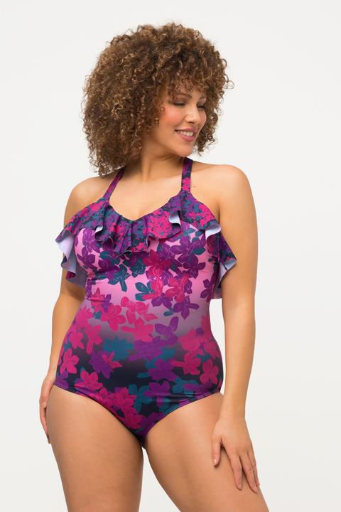 Image du produit Ulla Popken Maillot de bain avec bonnets souples. Matière recyclée, motif floral et volant (50)
