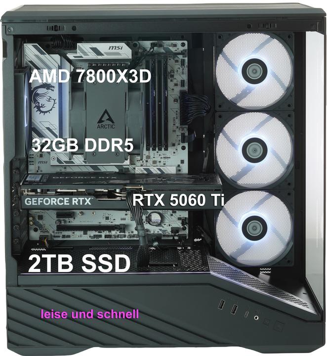 Actual product image schneller-PC AMD-X3D-2TB-Gaming PC RTX 5060 Ti (2000 GB, 32 GB, AMD Ryzen 7 7800X3D, GeForce RTX 5060 Ti)