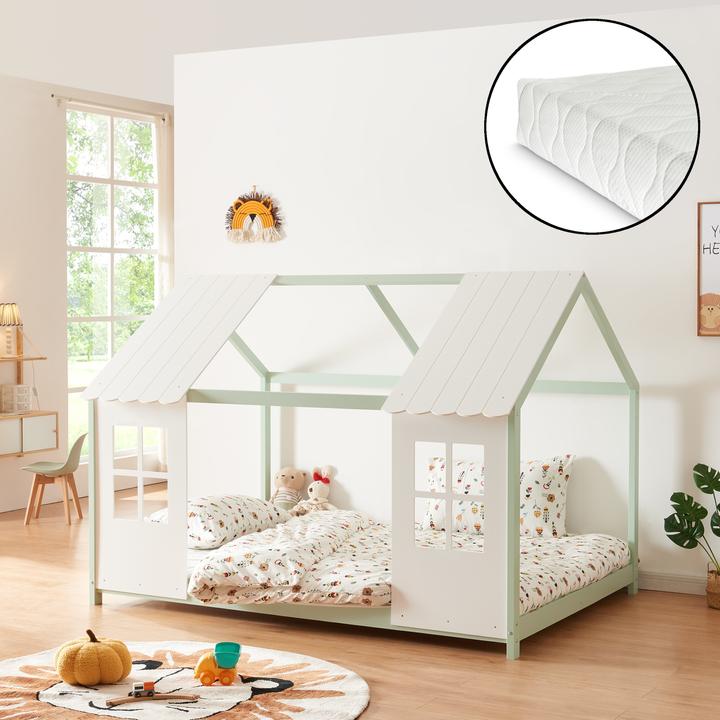 Actual product image En.Casa Halboffenes Kinderbett Tostedt mit Matratze 120x200 cm Mintgrün/Weiss (120 x 200 cm)