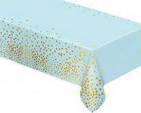 Productafbeelding GoDan B&C Folientischdecke, goldene Tupfen, hellblau (183 x 137 cm)