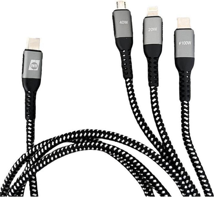 Immagine prodotto IWH Cavo di ricarica USB USB-C®, presa USB-Micro-A, connettore Apple Lightning 1,2 m 0 (1.20 m, USB 3.2 Gen 1, 100 W)