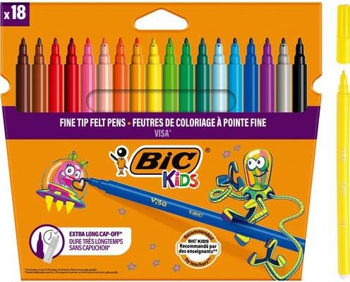 Actual product image Bic KIDS fibre-tip pens Visa, 18-count cardboard box (Assorted colours, 18 x)