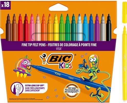 Immagine prodotto Bic Penne in fibra KIDS Visa, confezione da 18 pezzi in cartone (Colori assortiti, 18 x)