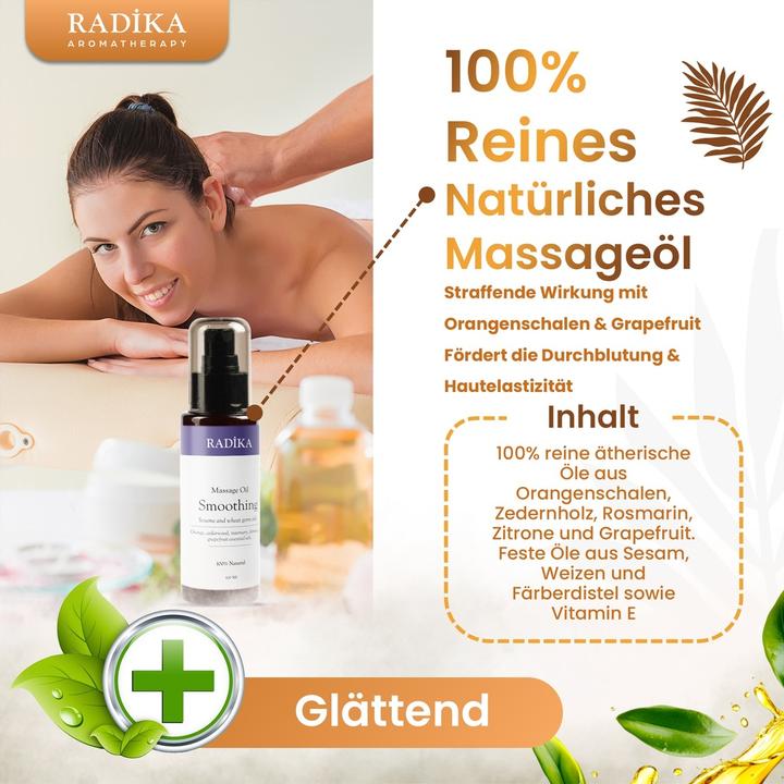 Productafbeelding Radika Massageöl, Glättendes Massage-Öl, 100% Rein, BIO, natürlich, 100 ml (100 ml)