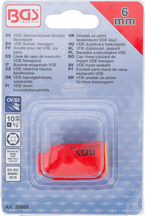 Immagine prodotto BGS VDE-Steckschlüssel-Einsatz Sechskant | Antrieb Innenvierkant 10 mm (3/8") | SW 6 mm (6 mm)