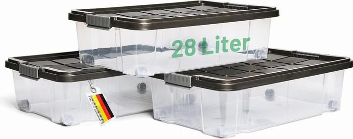 Novaliv 3x Unterbettkommode mit Rollen 28L Aufbewahrungsbox Deckel Anthrazit Nestbar stapelbare mit (40 cm, 28 l, 3x)