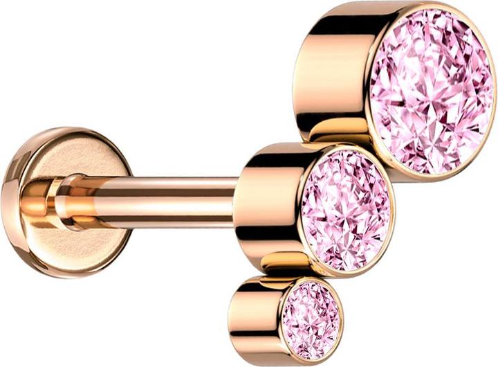 Actual product image Star Piercing Micro Labret internal thread rose gold descending three crystals pink (without brass, Titanium)
