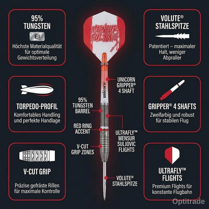 Actual product image Unicorn Mensur Suljovic Steel Tip Dart - 95% Tungsten 25G (25 g)