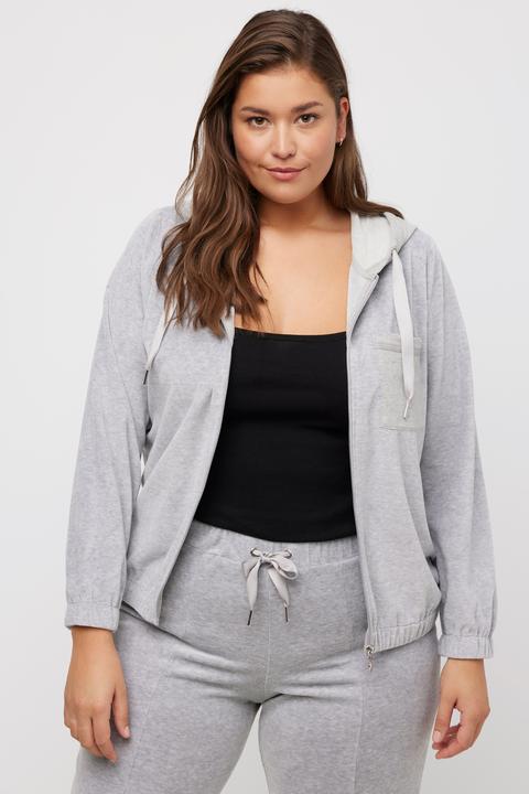 Produktbild Ulla Popken Loungewear-Jacke, Velourssamt, Sweat-Kapuze (46, 48)