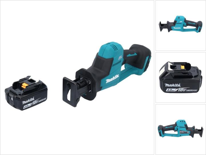 1x Makita DJR 189 cordless Recipro saw, 1x Recipro blade BIM 152, 6-11T, 1x Recipro blade HCS 203, 7-18Z, 1x Recipro blade BIM 152, 6-10Z, 1x Makita BL 1840 B 18 V 4.0 Ah battery