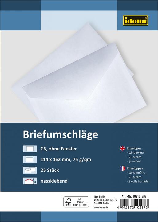 Idena BU C6 weiss 75g 25er nk o.F. FSC-Mix