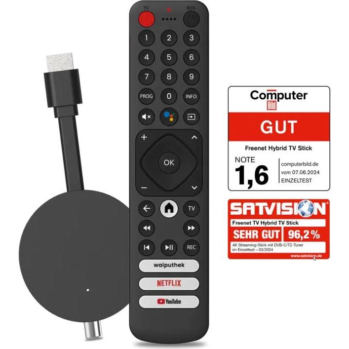 Freenet TV Hybrid TV Stick 3 Monate (Android 12), Box per lo streaming, Nero