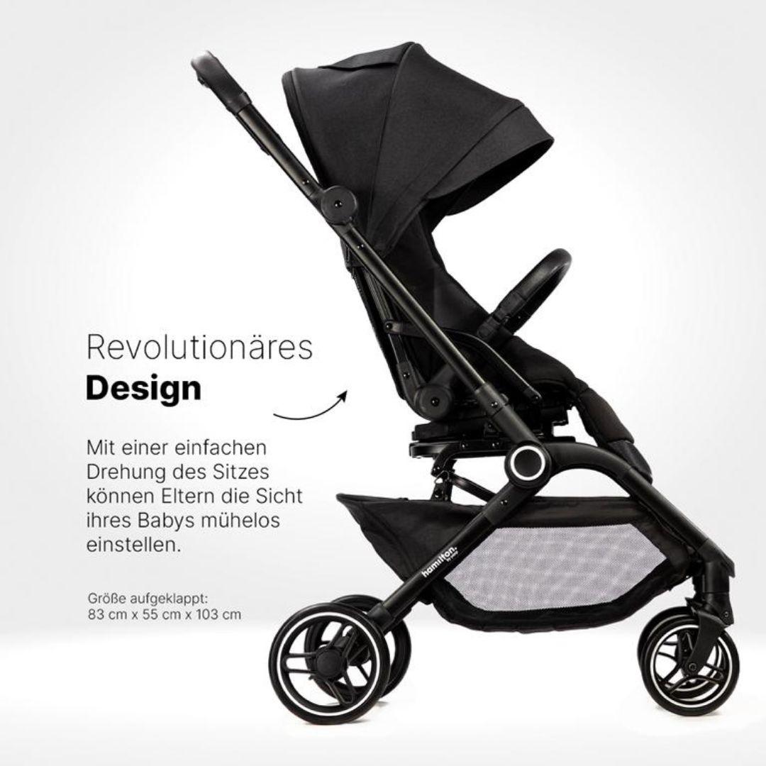 Thumbnail - Hamilton by yoop, Kinderwagen, Kinderwagen T1 Schwarz – Premium Buggy mit MagicFold™ 360Grad drehbar