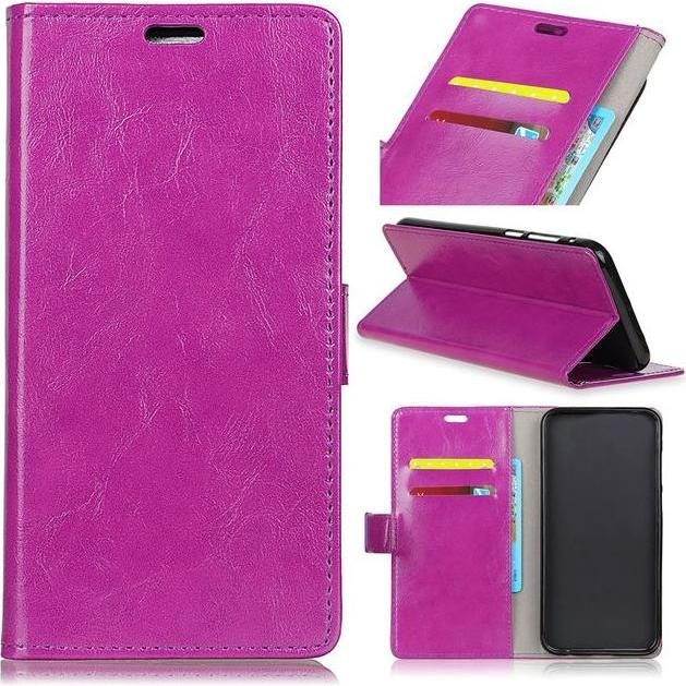 MU Classic Crazy Horse Leder Bookcover Series (Motorola Moto G7 Power), Smartphone Hülle, Violett