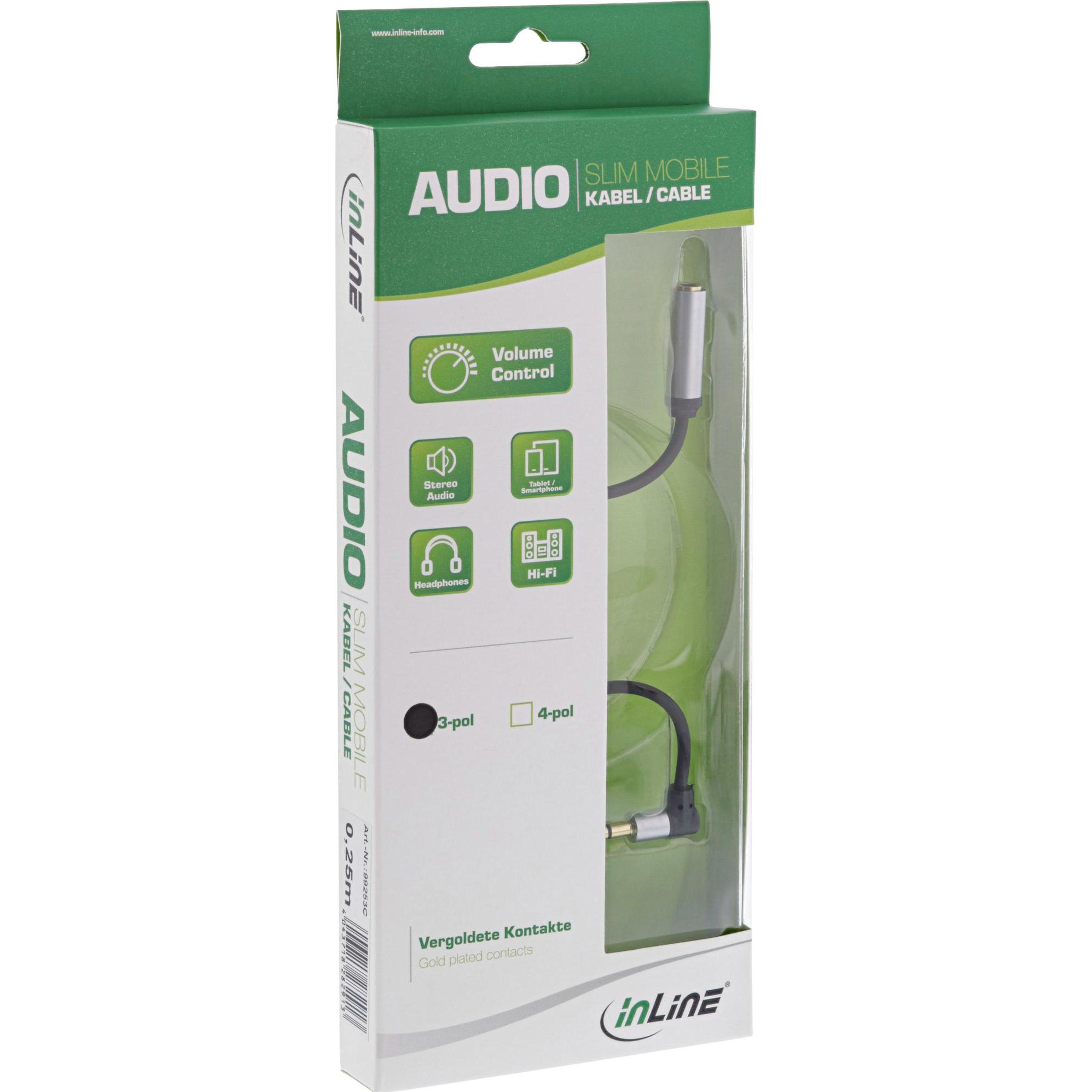 Thumbnail - InLine Slim Audio Kabel Klinke (0.25 m, 3.5mm Klinke (AUX)), Audio Kabel