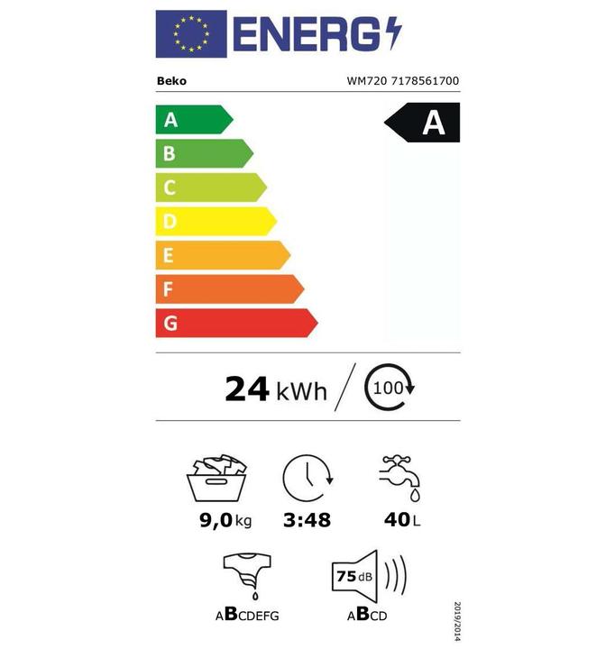 Energie-Label Beko Waschmaschinen (9 kg, Links)