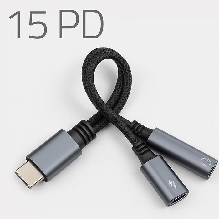 Produktbild Qoltec Adapter 2-in-1 USB C USB C Klinke 3,5mm PD 15W (USB Typ C)